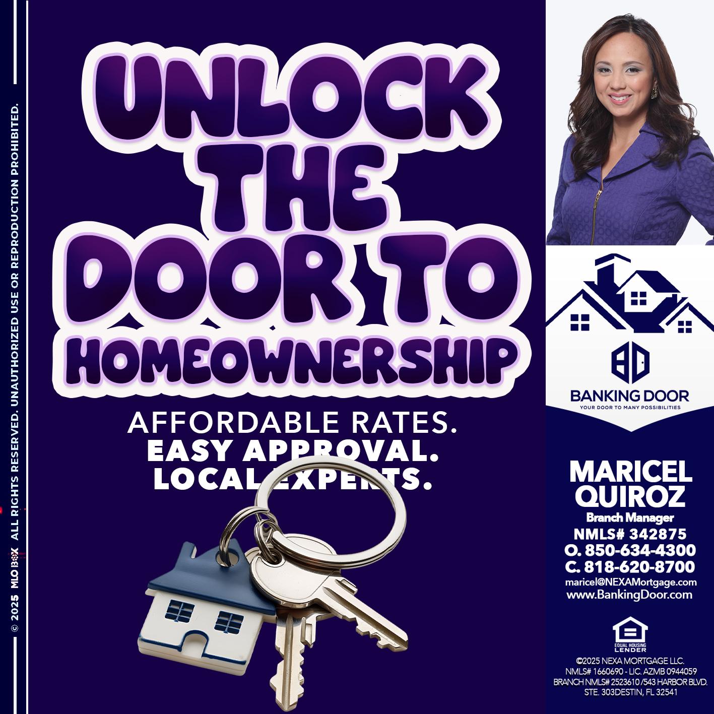 UNLOCK THE DOOR - Maricel Quiroz -Branch Manager