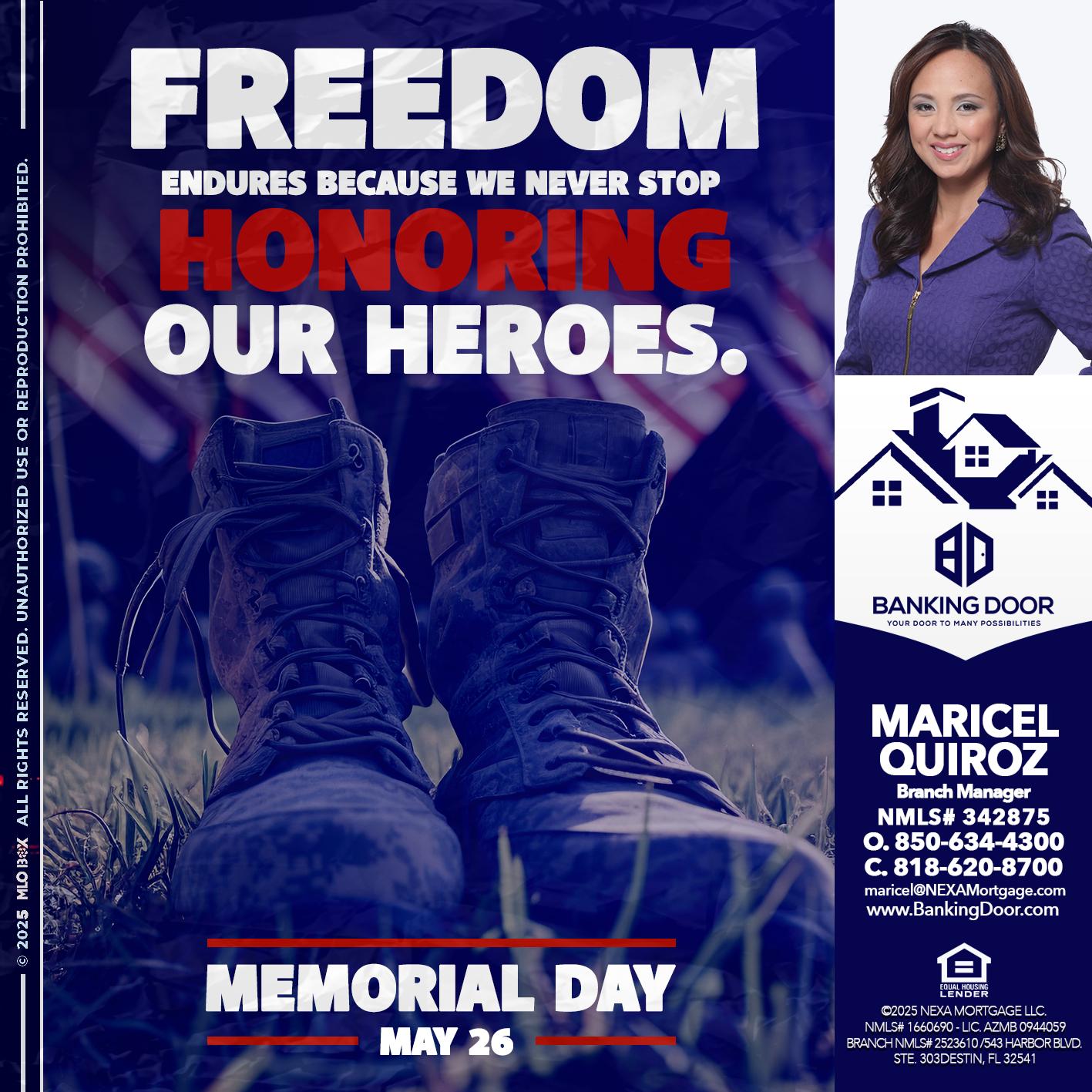 Memorial Day - Maricel Quiroz -Branch Manager