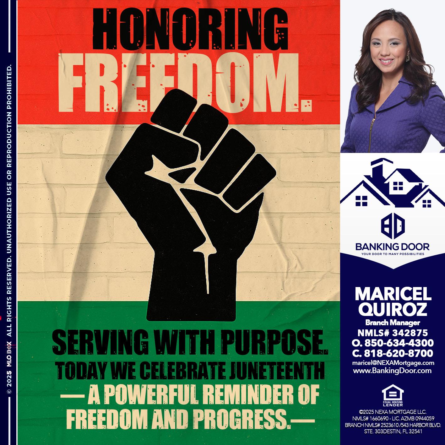 HONORING FREEDOM - Maricel Quiroz -Branch Manager