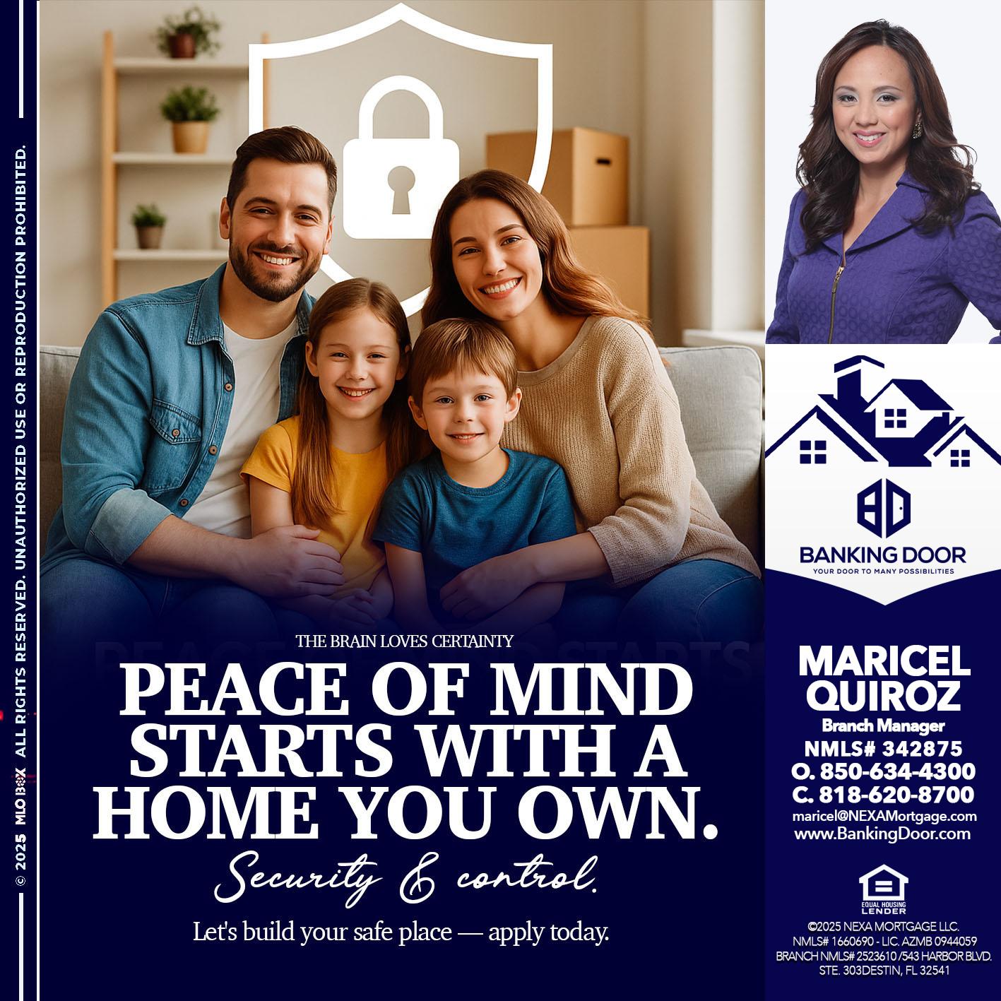 peace of mind - Maricel Quiroz -Branch Manager