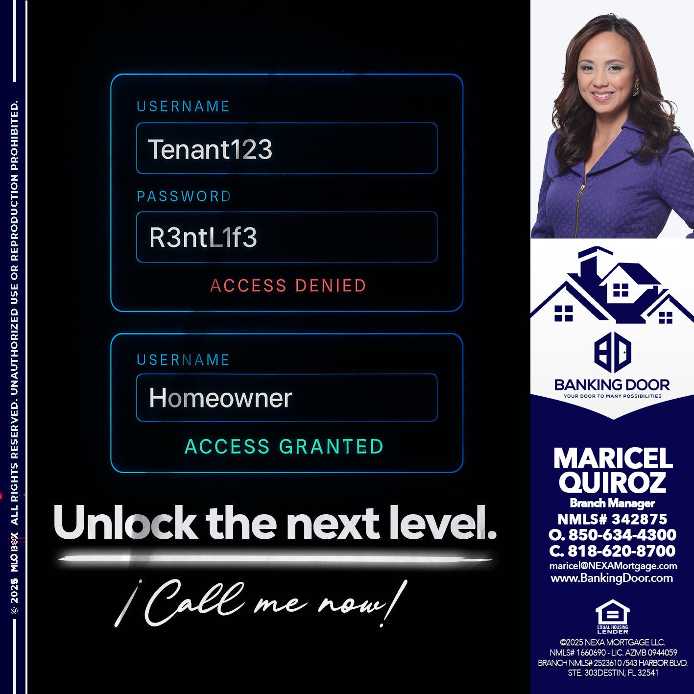 UNLOCK THE NEXT LEVEL - Maricel Quiroz -Branch Manager