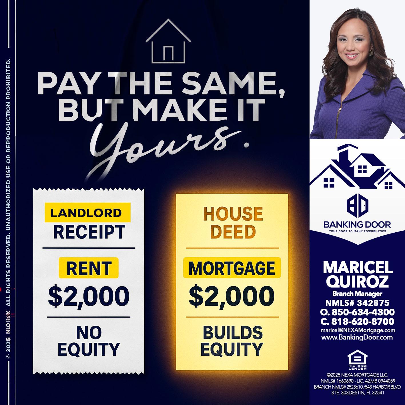 pay the same - Maricel Quiroz -Branch Manager