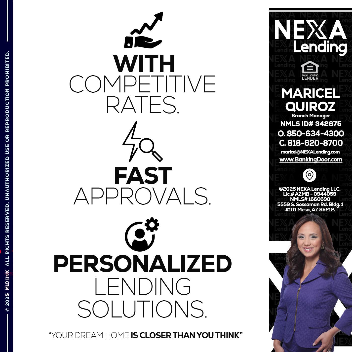WITH COMPETITIVES RATES - Maricel Quiroz -Branch Manager