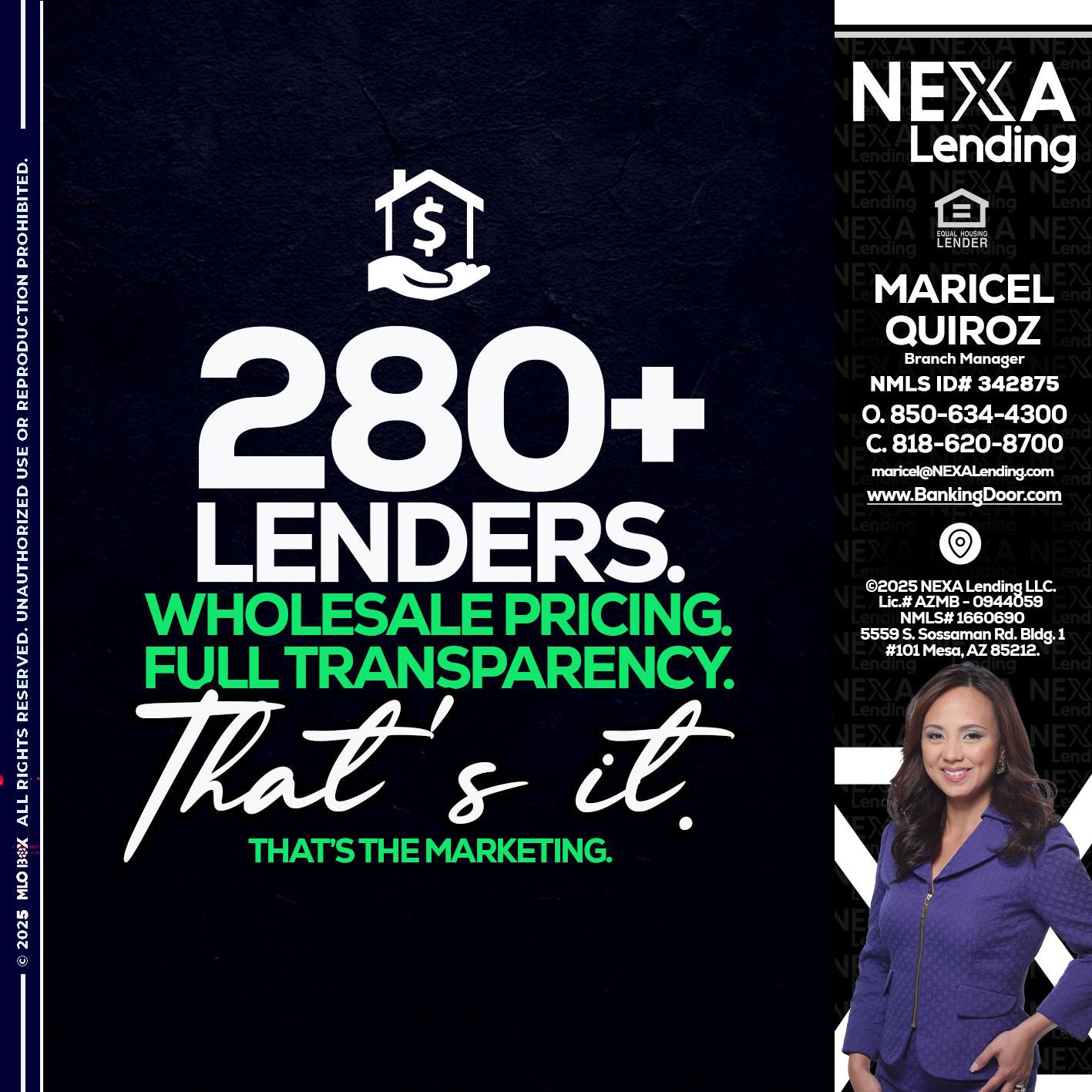 280+ LENDERS - Maricel Quiroz -Branch Manager