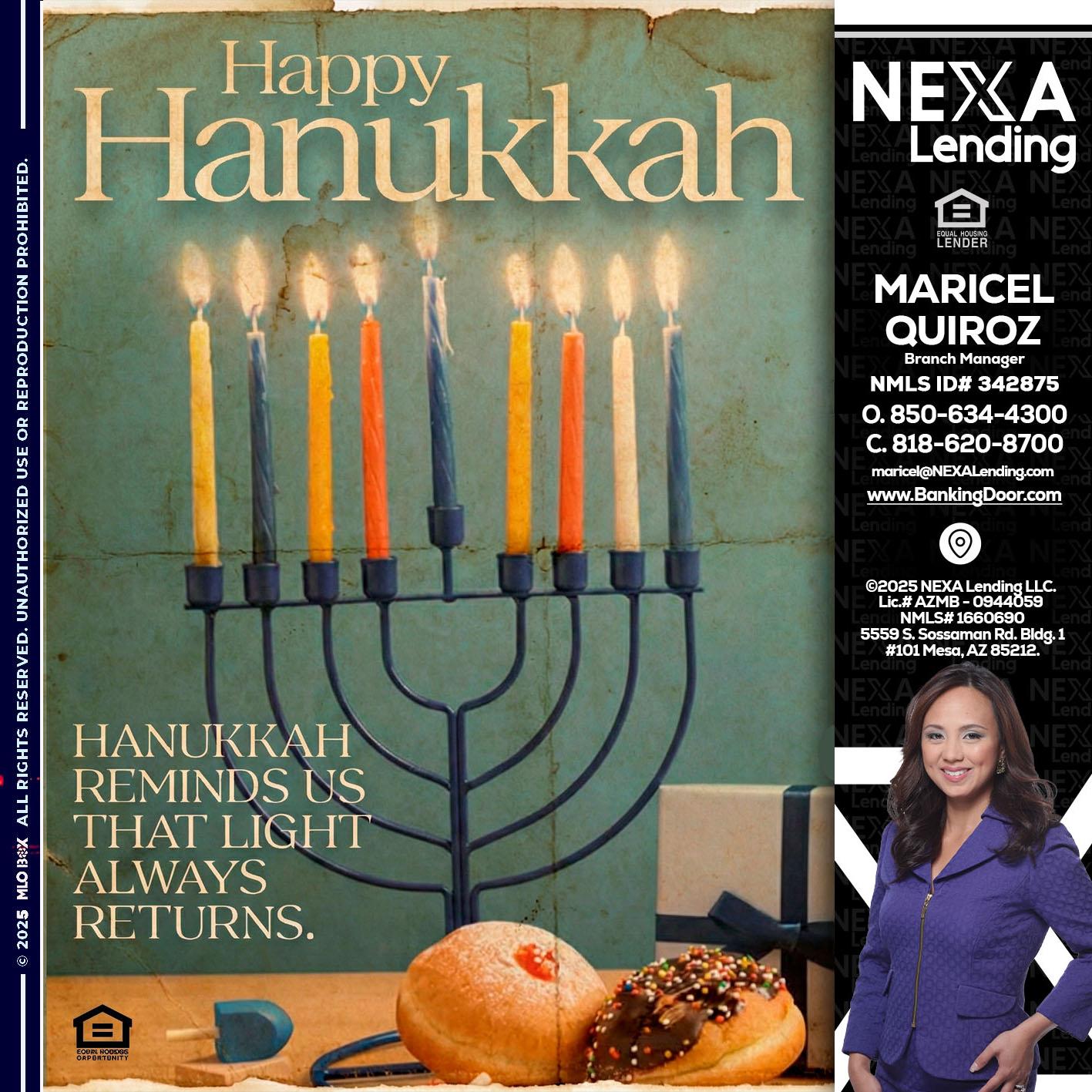 HAPPY HANUKKAH - Maricel Quiroz -Branch Manager