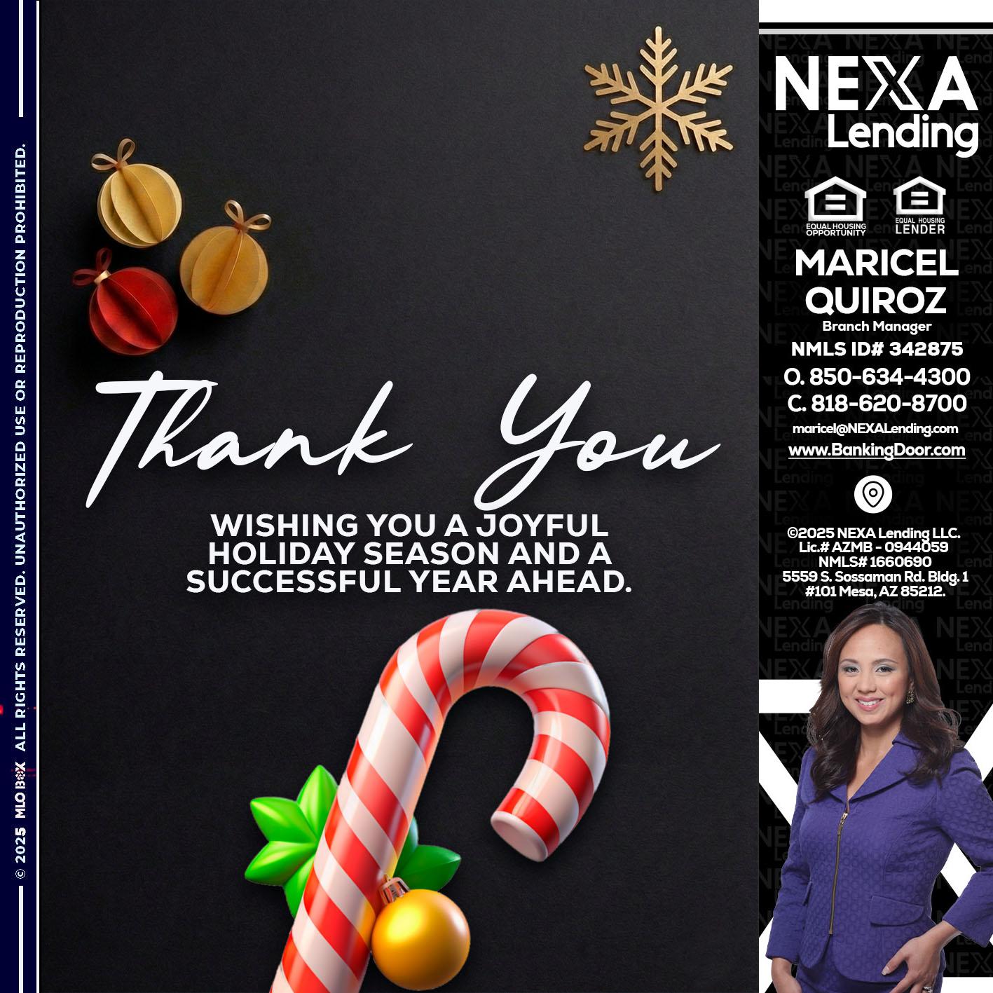THANK YOU - Maricel Quiroz -Branch Manager