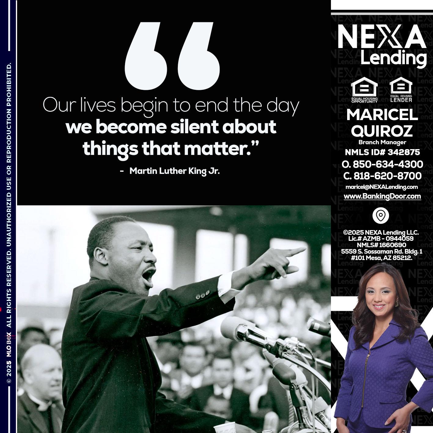 our lives MLK DAY - Maricel Quiroz -Branch Manager