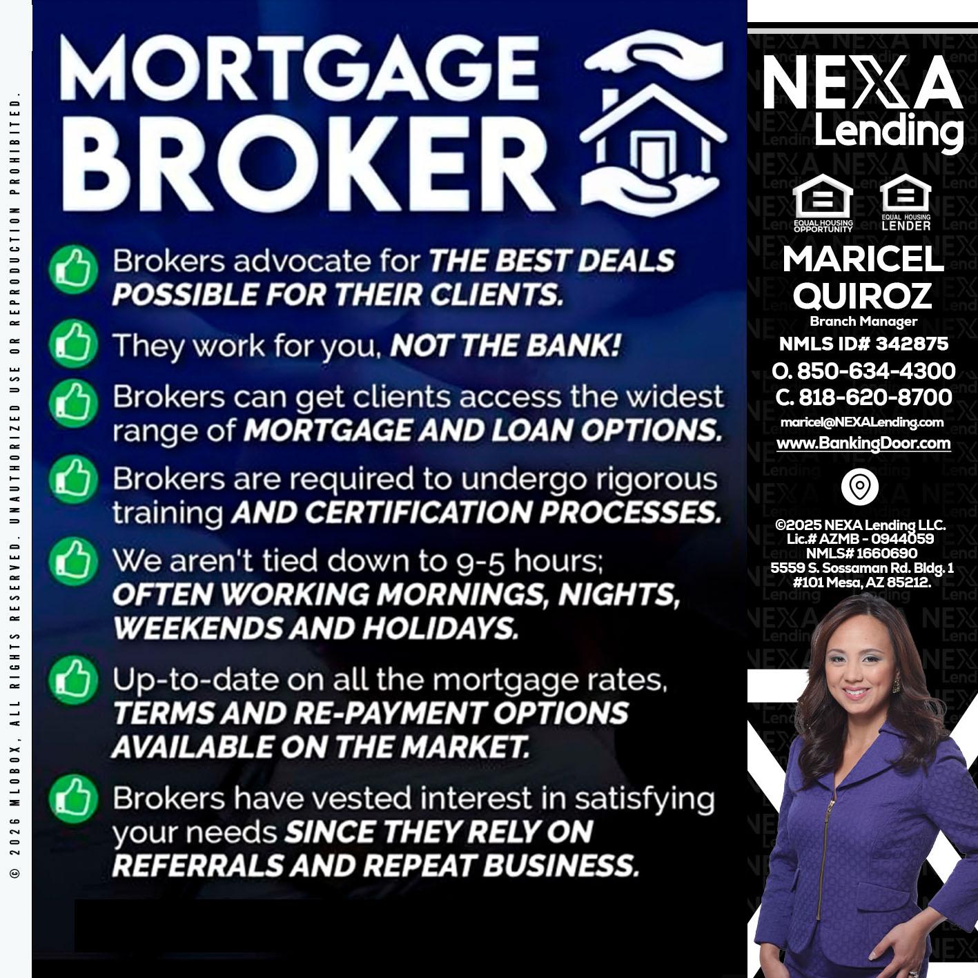 MORTGAGE BROKER - Maricel Quiroz -Branch Manager