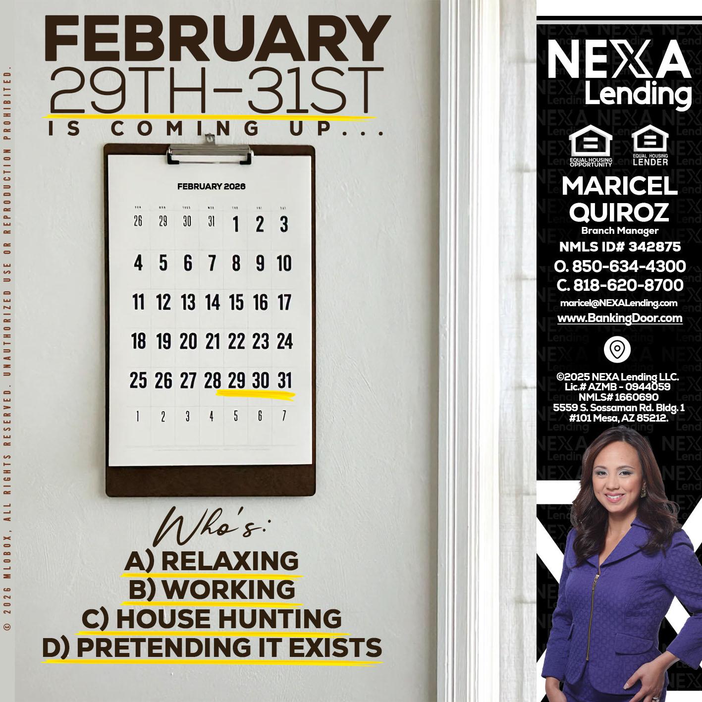 FEBRUARY 29-31 - Maricel Quiroz -Branch Manager