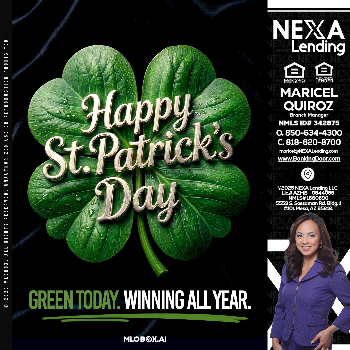 happy st. Patricks day - Maricel Quiroz -Branch Manager