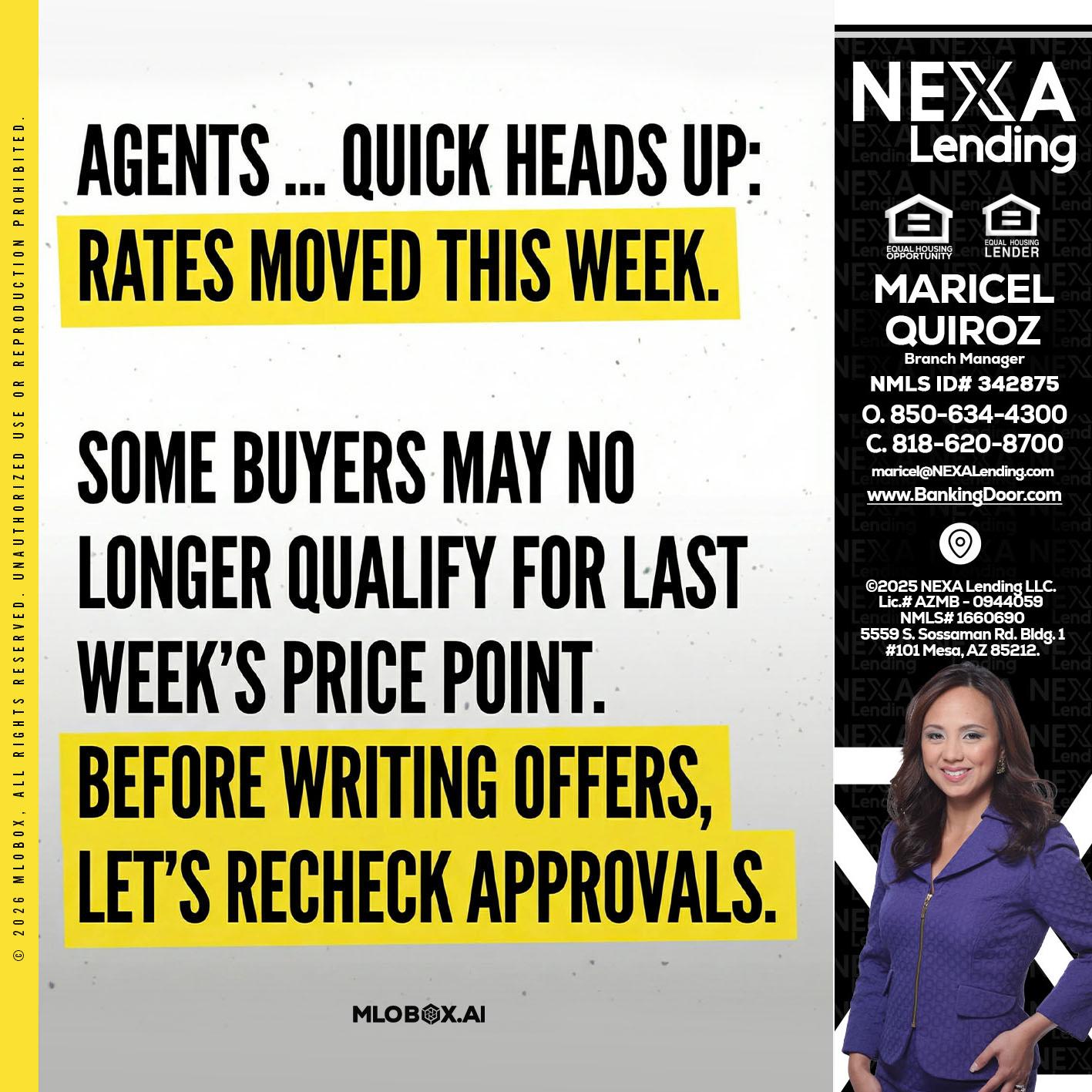 agents quick heads up - Maricel Quiroz -Branch Manager