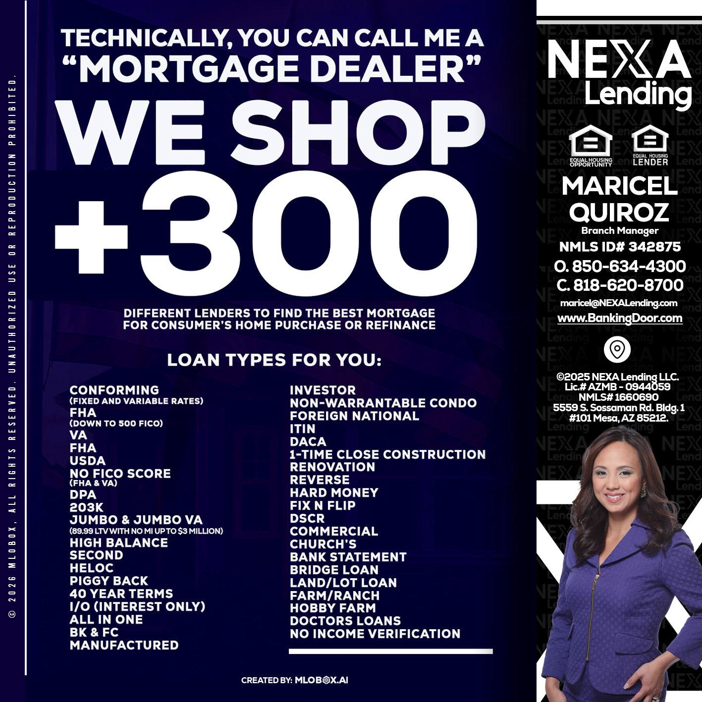 300+ LENDERS - Maricel Quiroz -Branch Manager