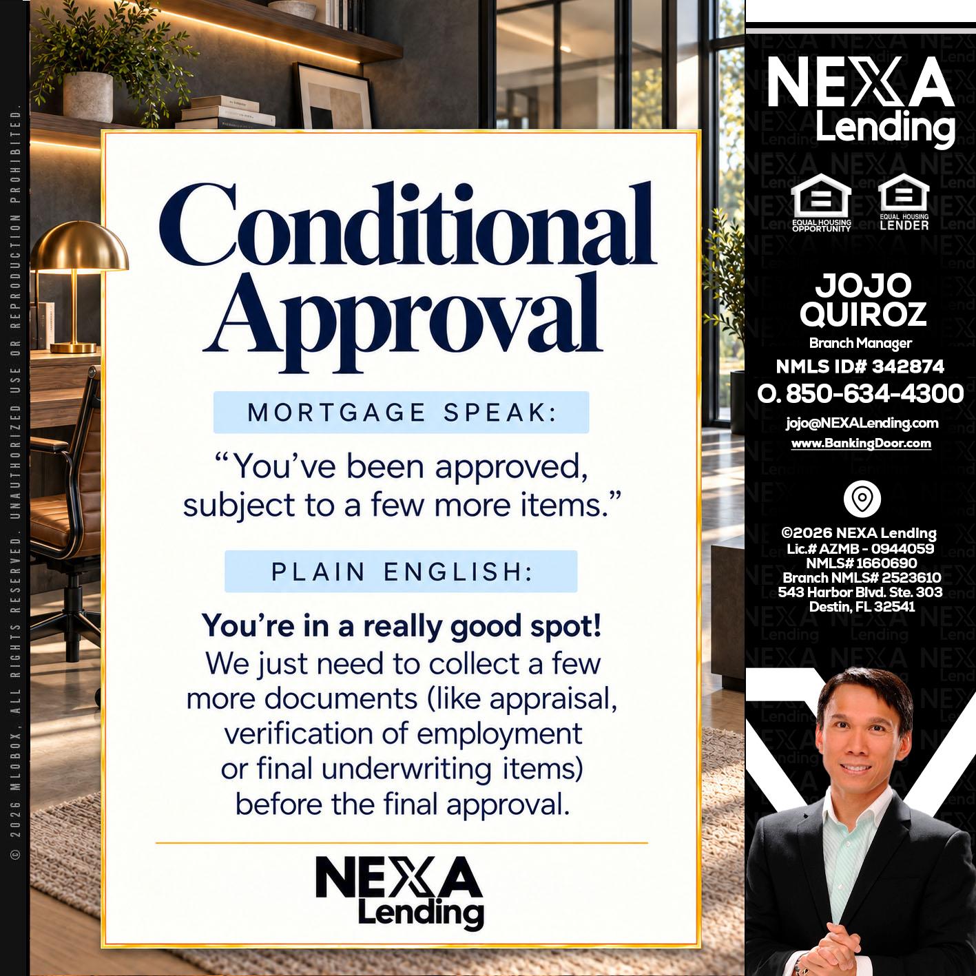 CONDITIONAL APROVAL - Maricel Quiroz -Branch Manager