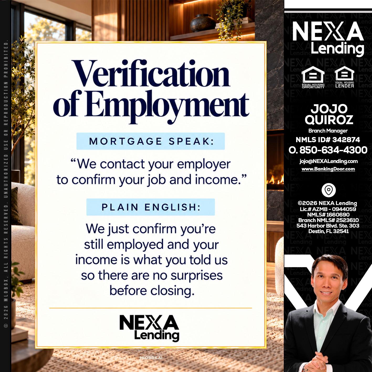 VERIFICATION OF EMPLOYMENT - Maricel Quiroz -Branch Manager
