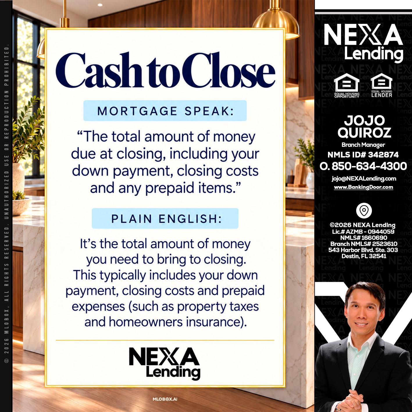 CASH TO CLOSE - Maricel Quiroz -Branch Manager